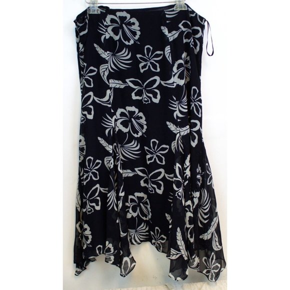 NWT CHAPS Woman Navy & White Floral Long Flowy Skirt Size 16 Zip Tropical Beach - Picture 5 of 12